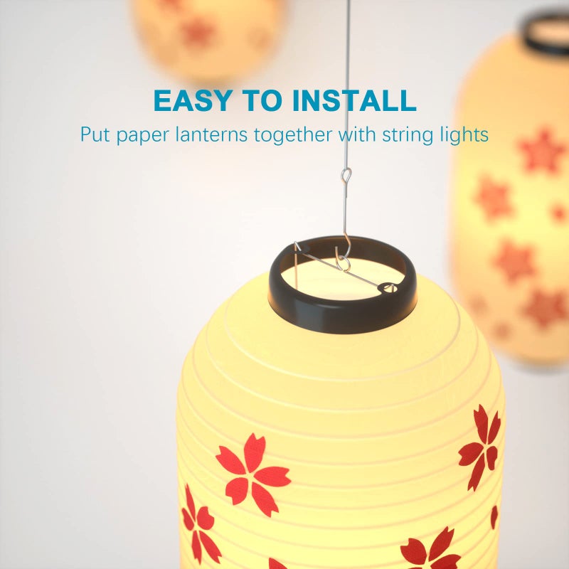 ZUEXT Traditional Japanese Style Beige White Silk Cherry Blossom Lantern 8 x 14 Inch, ZUEXT Set of 4 Waterproof Indoor Outdoor Festival Theme Birthday Party Home Yard Lanterns Japanese Eateries Decor - Image 4