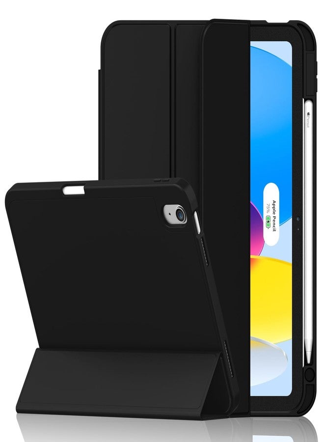 iMieet جراب iMieet لجهاز iPad من الجيل العاشر مقاس 10.9 بوصة (إصدار 2022) مع حامل قلم، غطاء حماية ثلاثي الطي رفيع مع ظهر من مادة TPU الناعمة وخاصية التشغيل/الإيقاف التلقائي، أسود - Image 1