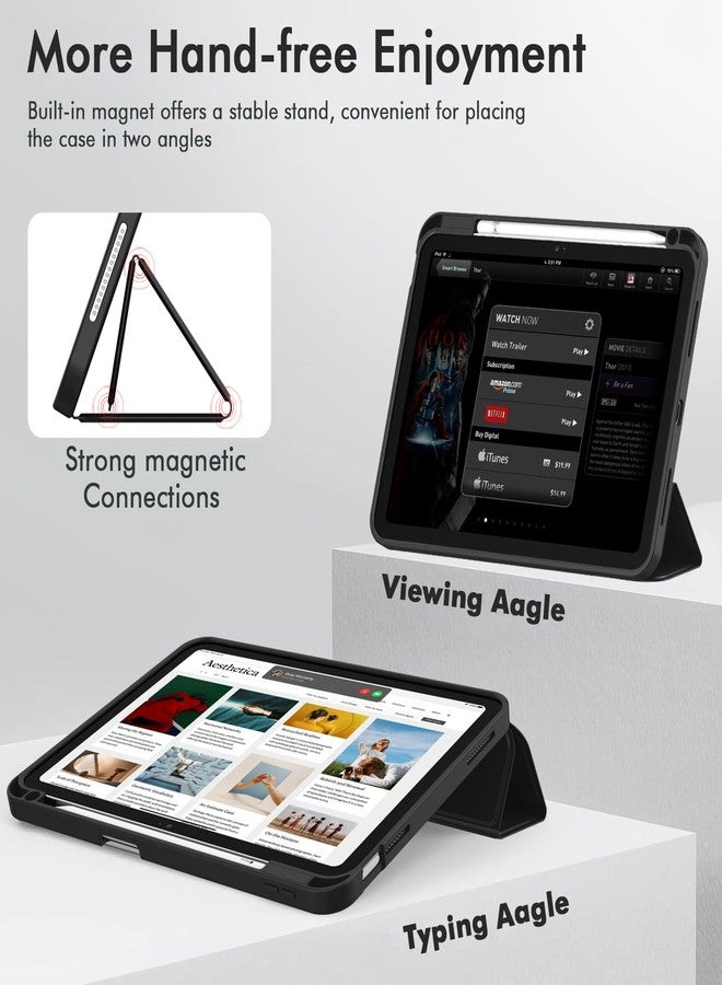 iMieet جراب iMieet لجهاز iPad من الجيل العاشر مقاس 10.9 بوصة (إصدار 2022) مع حامل قلم، غطاء حماية ثلاثي الطي رفيع مع ظهر من مادة TPU الناعمة وخاصية التشغيل/الإيقاف التلقائي، أسود - Image 3