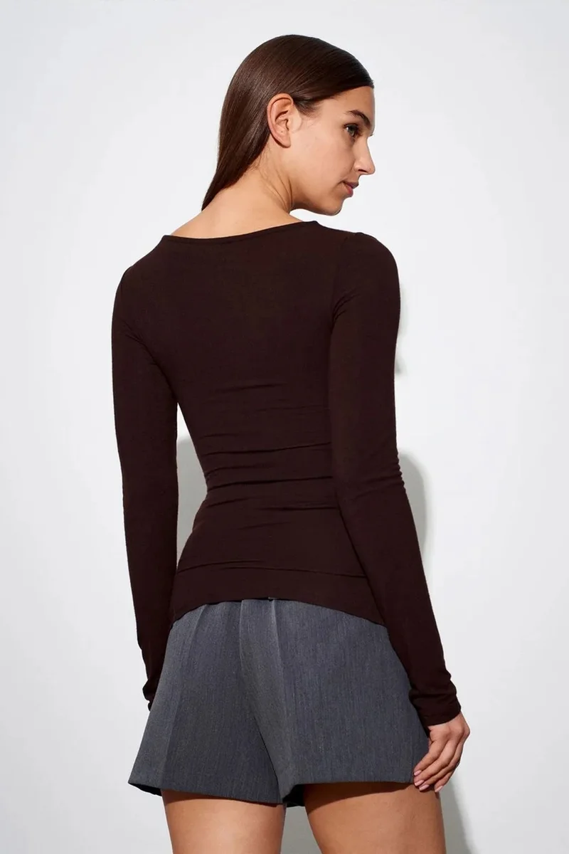 ديلفين DILVIN Women’s Ribbed Boat Neck Long-Sleeve Blouse