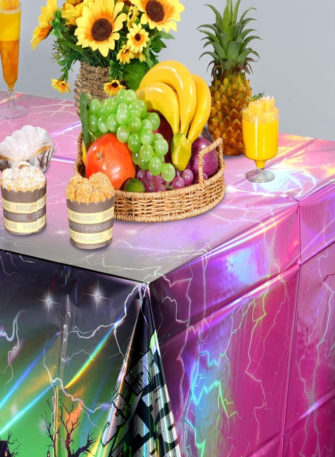 Jectivs 6 Pcs Monster Truck Iridescence Party Tablecloth Decorations,54 x 108 Inch Plastic Happy Birthday Truck Table Cloth Disposable Purple Green Laser Table Cover for Birthday Racing Themed Party Supplies - Image 4