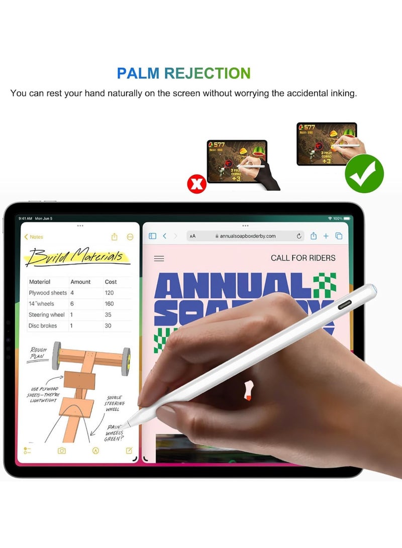 HATOKU قلم HATOKU من الجيل الثاني لأجهزة iPad: شحن لاسلكي مغناطيسي (Air 4/5، Mini 6، Pro 11/12.9) + شحن سريع عبر منفذ USB-C - قلم يدعم خاصية الإمالة ورفض راحة اليد لأجهزة iPad 6-11، Pro 11/12.9 M4، Air 3-5/M2/M3، Mini 5/6 - Image 5
