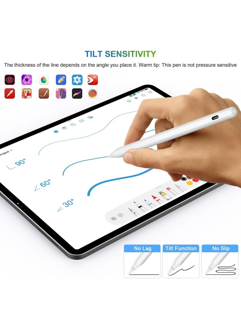 HATOKU قلم HATOKU من الجيل الثاني لأجهزة iPad: شحن لاسلكي مغناطيسي (Air 4/5، Mini 6، Pro 11/12.9) + شحن سريع عبر منفذ USB-C - قلم يدعم خاصية الإمالة ورفض راحة اليد لأجهزة iPad 6-11، Pro 11/12.9 M4، Air 3-5/M2/M3، Mini 5/6 - Image 4