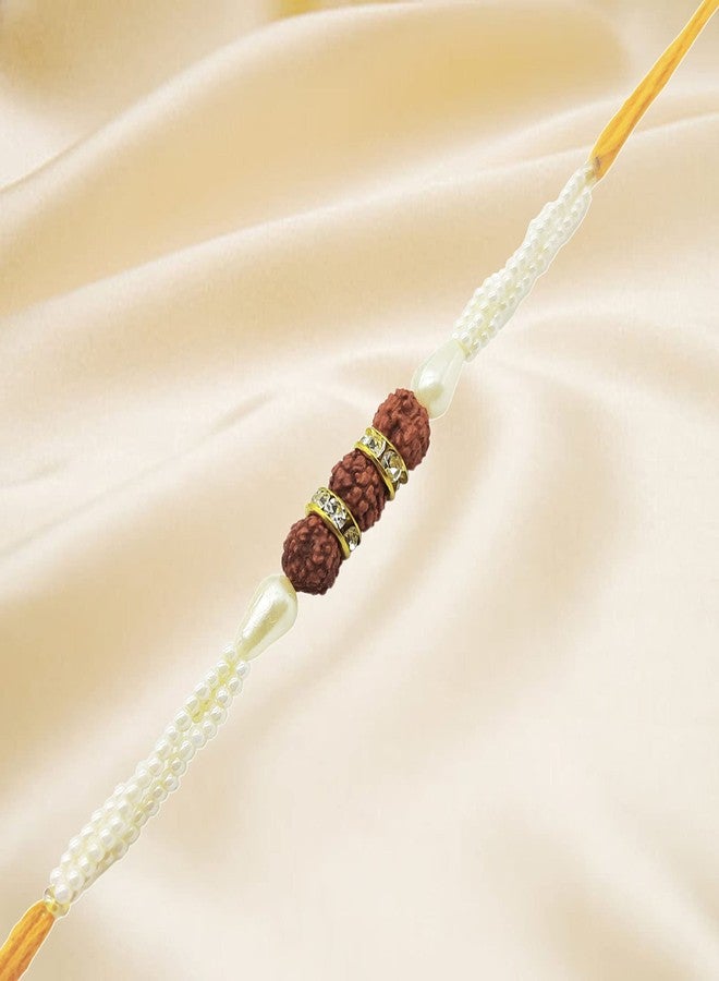 ascension ® Gold Plated Kudan Stone Pearl Rakhi Designer Rakhi Raksha Bandhan Gift Band Moli Bracelet Wristbands for Brother/bhaiya with Roli Tilak Pack - Image 2