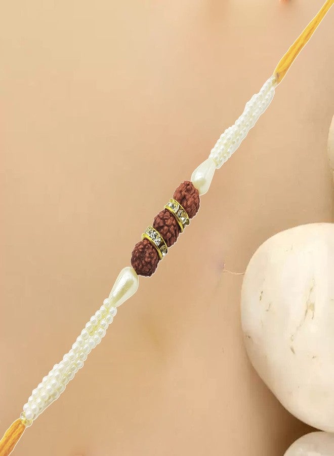 ascension ® Gold Plated Kudan Stone Pearl Rakhi Designer Rakhi Raksha Bandhan Gift Band Moli Bracelet Wristbands for Brother/bhaiya with Roli Tilak Pack - Image 3