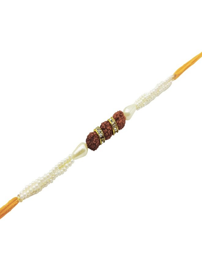 ascension ® Gold Plated Kudan Stone Pearl Rakhi Designer Rakhi Raksha Bandhan Gift Band Moli Bracelet Wristbands for Brother/bhaiya with Roli Tilak Pack - Image 1