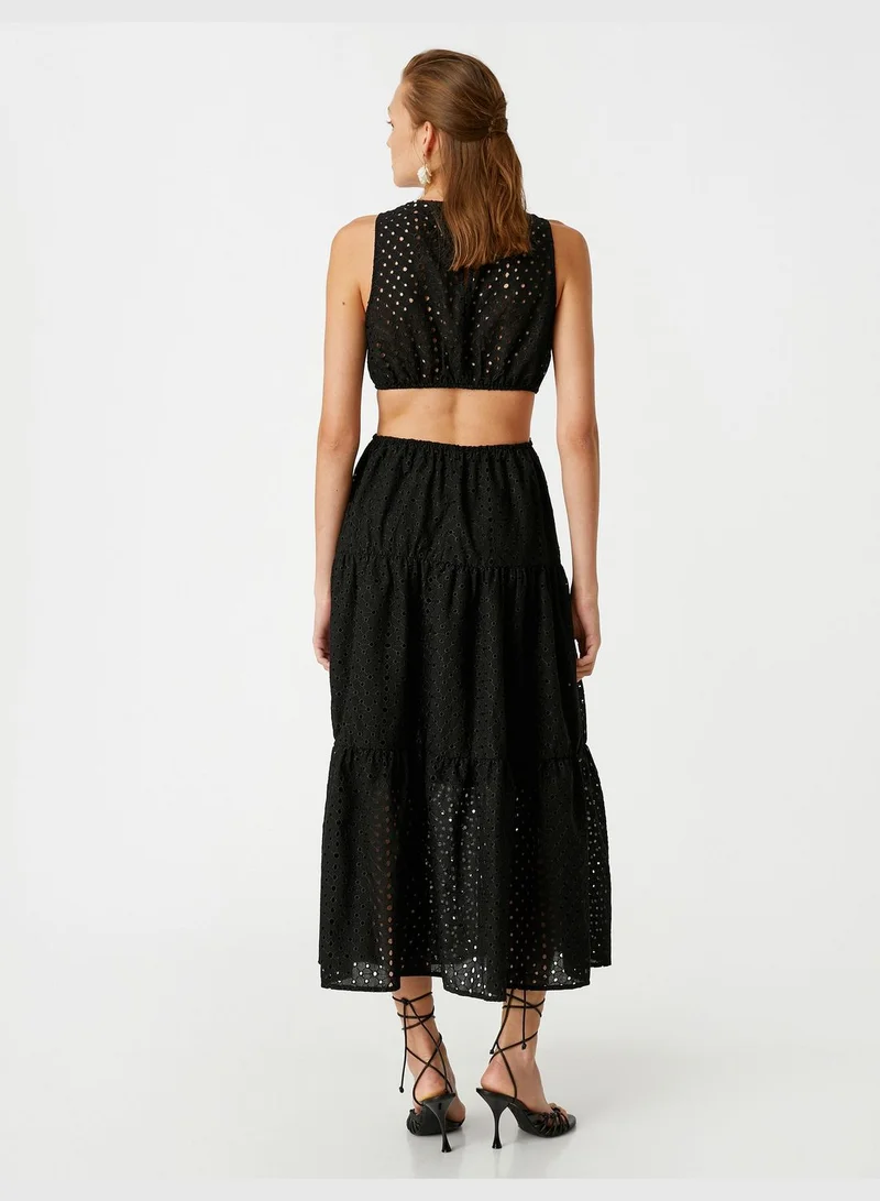 كوتون Cut Out Detail Brode Long Dress