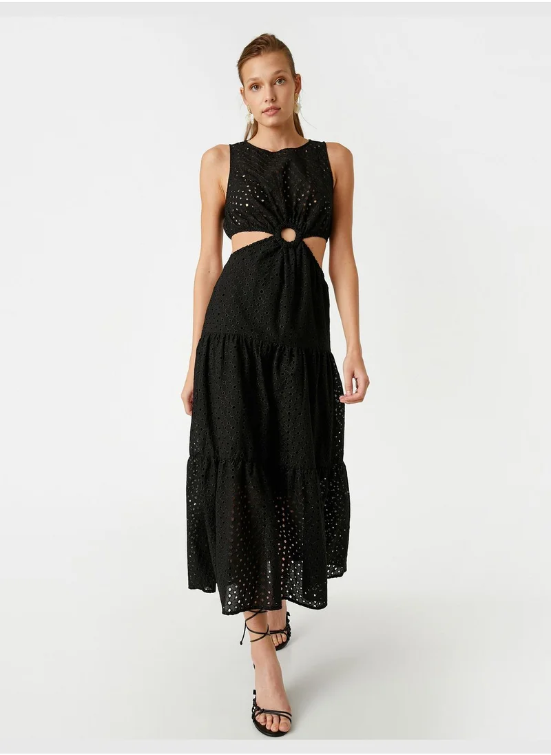 كوتون Cut Out Detail Brode Long Dress