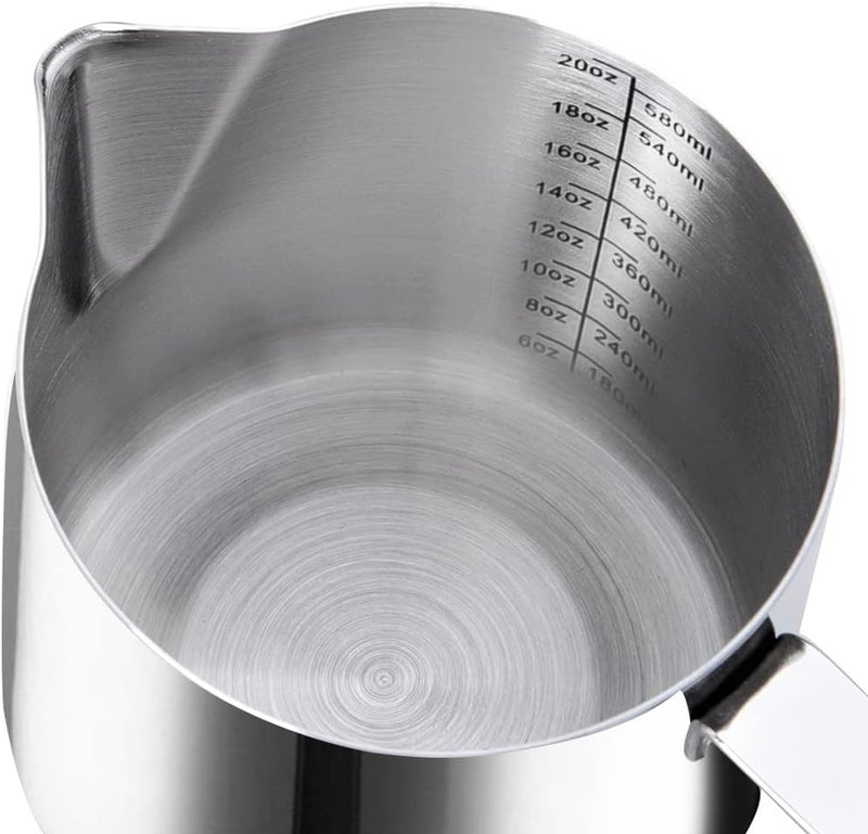 HOFASON Stainless Steel Milk Frothing Pitcher Cappuccino Pitcher Pouring Jug Espresso Cup Creamer Cup for Latte Art, 20 Ounce (600 ML) - Image 3