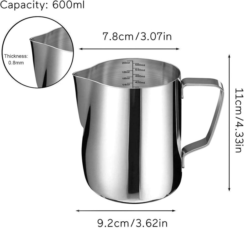 HOFASON Stainless Steel Milk Frothing Pitcher Cappuccino Pitcher Pouring Jug Espresso Cup Creamer Cup for Latte Art, 20 Ounce (600 ML) - Image 5