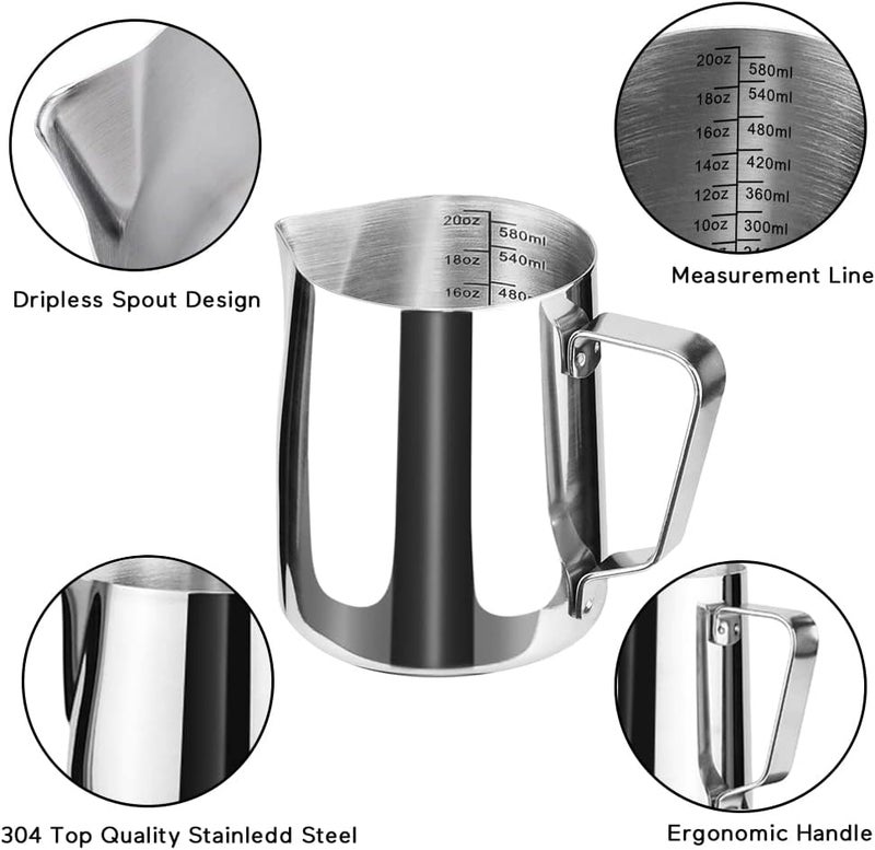 HOFASON Stainless Steel Milk Frothing Pitcher Cappuccino Pitcher Pouring Jug Espresso Cup Creamer Cup for Latte Art, 20 Ounce (600 ML) - Image 4
