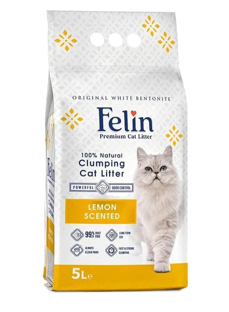 Teo Premium Pet Supplies Felin Cat Litter Clumping 100% Natural Bentonite Clumping 99.5% Dust Free Forever Fresh Pet Friendly Fighting with Odors Lemon Scented 5 L - Image 1