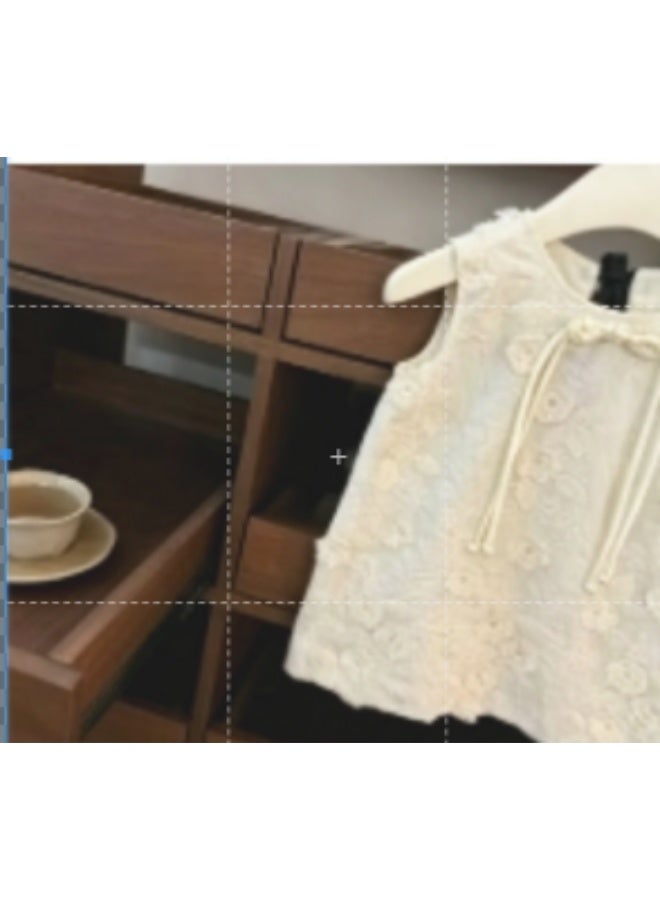 Ayada Home Girls Sleeveless Floral Embroidery Dress, 3D Flower Textured A-Line Dress with Black Bow - Image 2