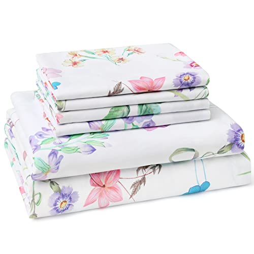BYSURE Queen Sheet Set 6 Pieces (Pastel Floral), Cottage Core Botanical Patterned Sheets, Victorian Flower Microfiber Bedding Decor - Image 2