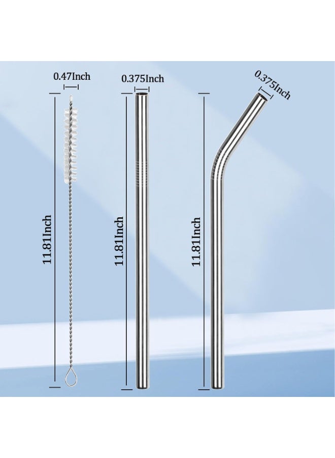 Stainless Steel Metal Straws, 2 Straight Straws + 2 Curved Straws Reusable with Cleaning Brush, Compatible For Stanley Cups 40 oz - Silver  - Image 3
