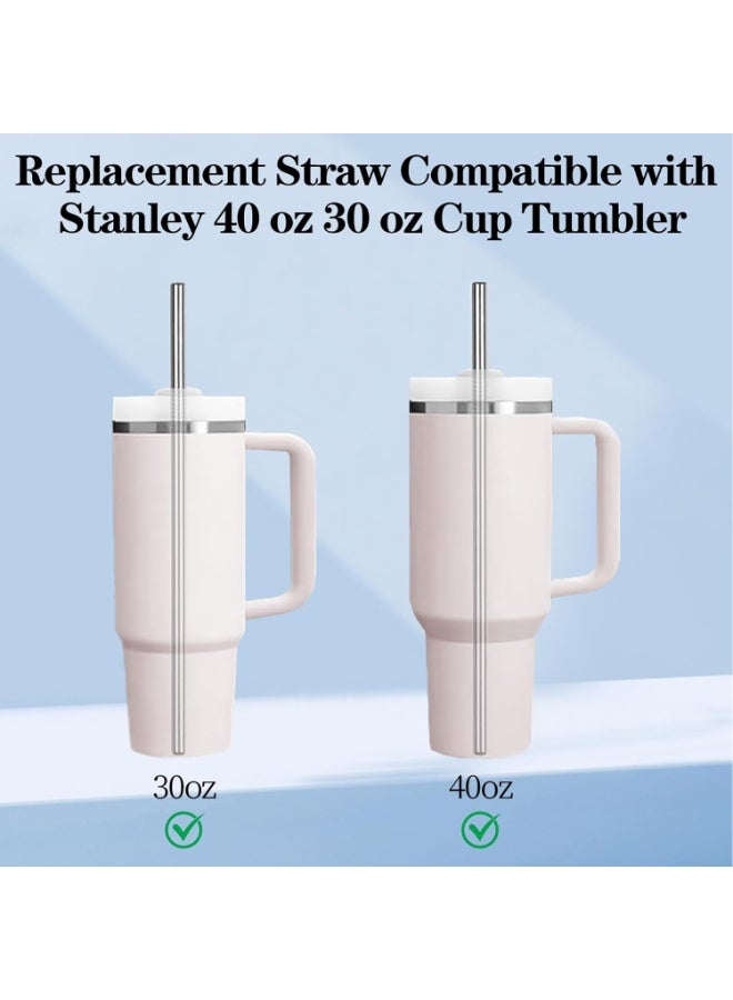 Stainless Steel Metal Straws, 2 Straight Straws + 2 Curved Straws Reusable with Cleaning Brush, Compatible For Stanley Cups 40 oz - Silver  - Image 4