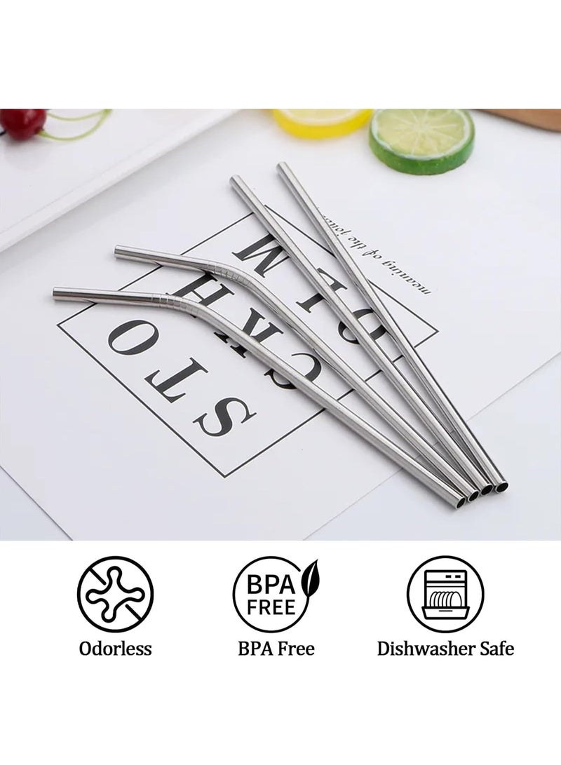 Stainless Steel Metal Straws, 2 Straight Straws + 2 Curved Straws Reusable with Cleaning Brush, Compatible For Stanley Cups 40 oz - Silver  - Image 5