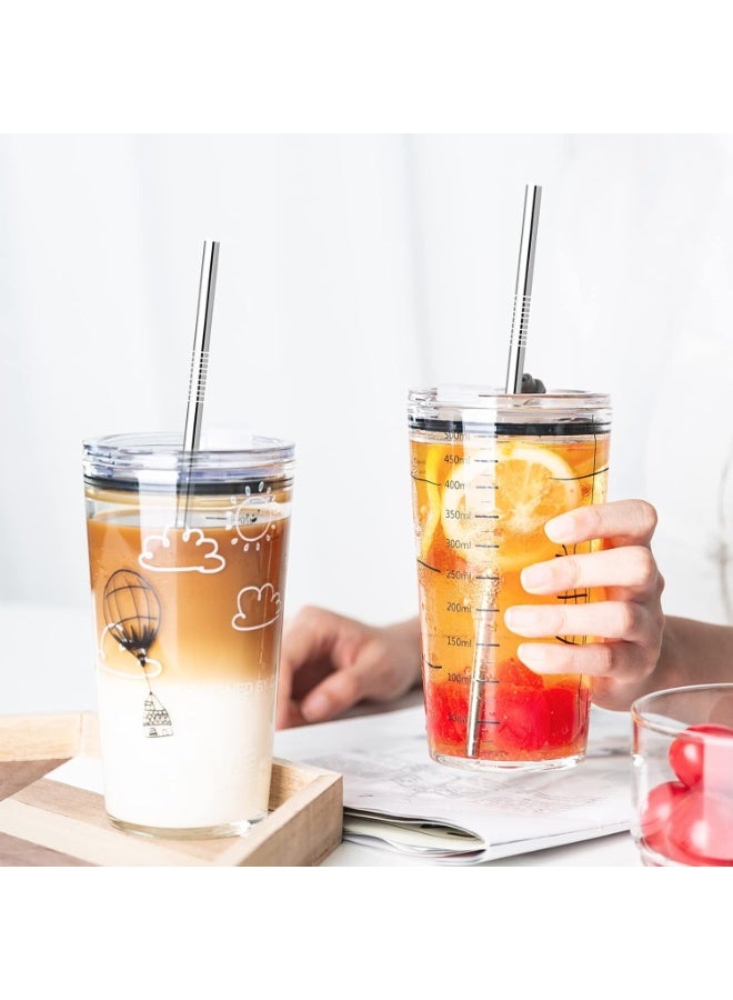 Stainless Steel Metal Straws, 2 Straight Straws + 2 Curved Straws Reusable with Cleaning Brush - Silver - Image 5