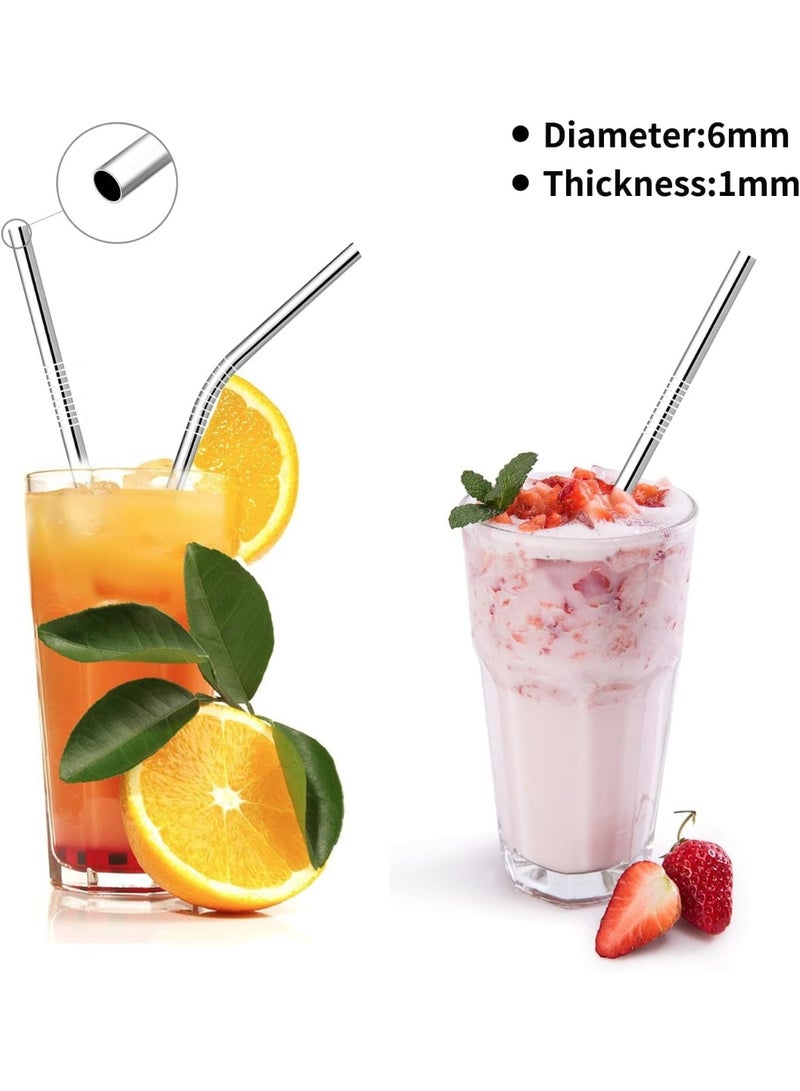 Stainless Steel Metal Straws, 2 Straight Straws + 2 Curved Straws Reusable with Cleaning Brush - Silver - Image 4