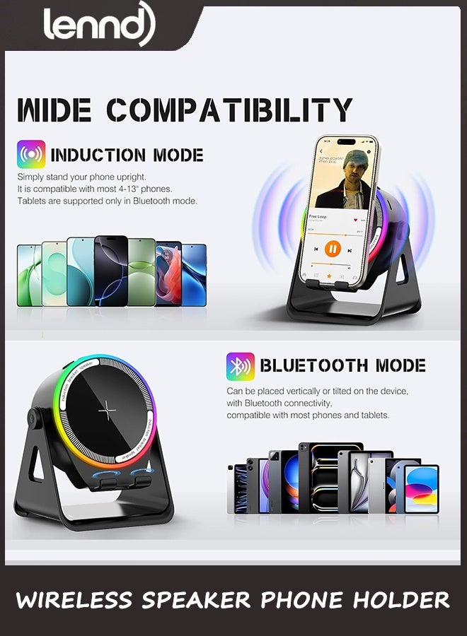 LENND Wireless Induction Speaker, Multifunctional Bluetooth Phone Holder with RGB Light & 360° Rotation, HD Surround Sound, Compatible with iPhone/iPad/Android/Samsung - Image 4