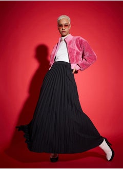 SASSAFRAS Faux Fur High Neck Crop Bomber Jacket by Styli  - Image 2