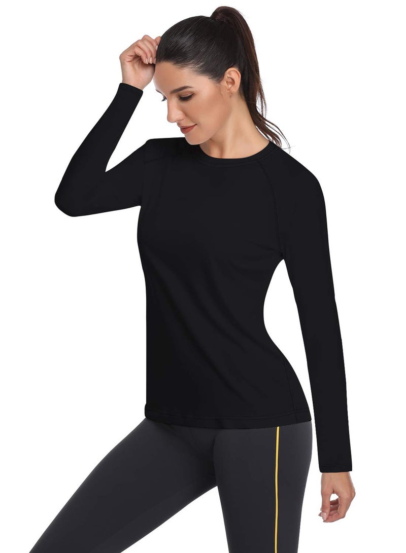 HISKYWIN Women's UPF 50+ Sun Protection Long/Short Sleeve Outdoor T-Shirt Athletic Top Rashguards HF109-Black-M - Image 1
