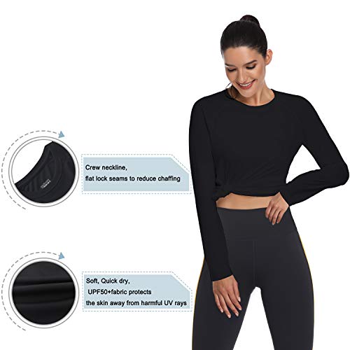 HISKYWIN Women's UPF 50+ Sun Protection Long/Short Sleeve Outdoor T-Shirt Athletic Top Rashguards HF109-Black-M - Image 4
