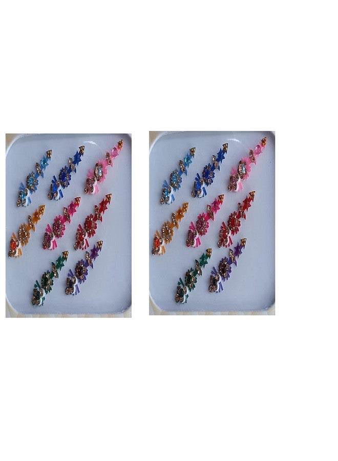 OJ Multi Color Long Tikka Fancy Design Diamond Studded Multi Stone Dulhan Forehead Bindi Traditional Bridal Bindi Wedding for Girls & women Pack of 1