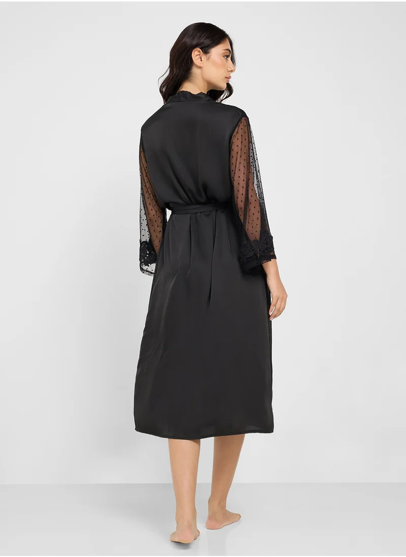 ELLA Night Robe With Sheer Sleeves