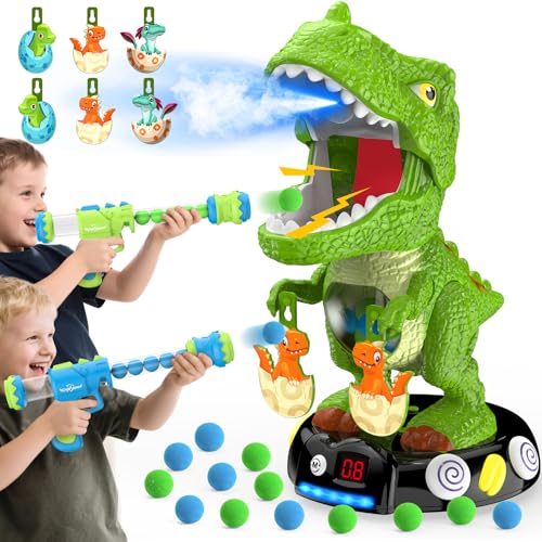 EagleStone Moving Dinosaur Shooting Toys for Kids 57 Electronic TRex Shoot Target Game with Mist Spray LED Score Roar Light 3Pair Dino Target Birthday Gifts for 5 6 7 8 9 Year Old Boys Girls - Image 1