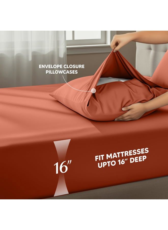 Utopia Bedding Queen Bed Sheets Set - 4 Piece Bedding - Brushed Microfiber - Shrinkage and Fade Resistant - Easy Care (Queen, Terracotta Orange) - Image 4