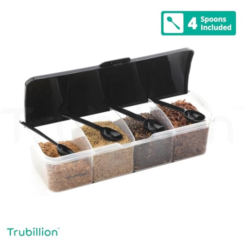 TRUBILLION MasalaGhar 4 in 1 Masala Box, Pack of 2, 1800ml with 4 Spoons for Kitchen Storage - BPA Free Transparent Container for Spices Pickle Dry Fruits Grains Snacks with Colorful Lids - Image 3
