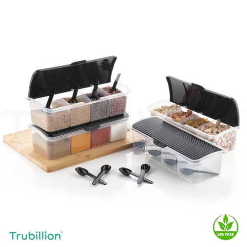 TRUBILLION MasalaGhar 4 in 1 Masala Box, Pack of 2, 1800ml with 4 Spoons for Kitchen Storage - BPA Free Transparent Container for Spices Pickle Dry Fruits Grains Snacks with Colorful Lids - Image 5