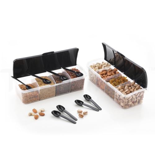 TRUBILLION MasalaGhar 4 in 1 Masala Box, Pack of 2, 1800ml with 4 Spoons for Kitchen Storage - BPA Free Transparent Container for Spices Pickle Dry Fruits Grains Snacks with Colorful Lids - Image 1