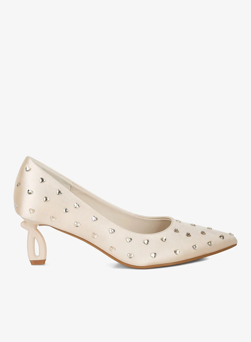London Rag Heart-Shaped Rhinestones Pumps in Beige