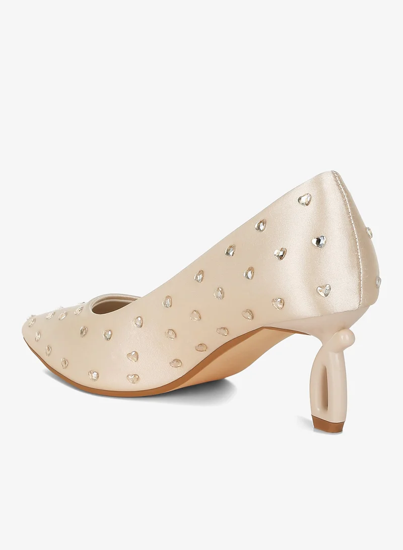 London Rag BEIGE Heart-Shaped Rhinestones Pumps in Beige for Women | Best Price UAE
