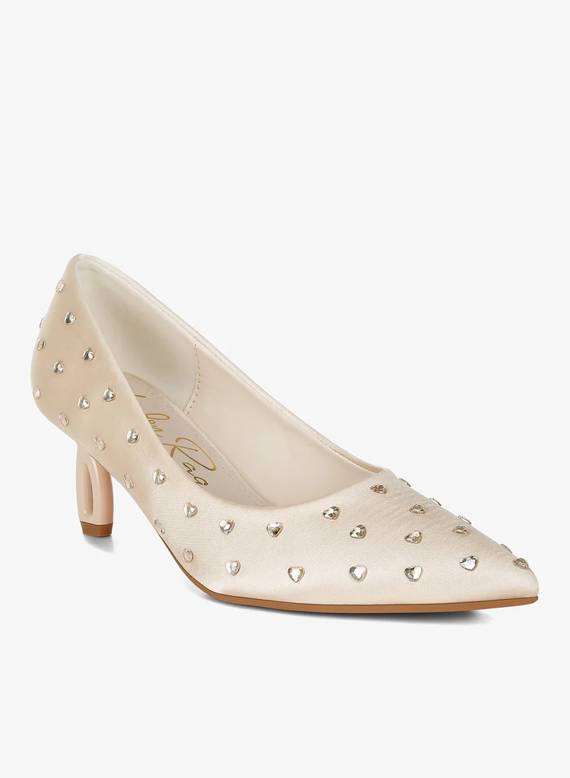 London Rag BEIGE Heart-Shaped Rhinestones Pumps in Beige for Women | Best Price UAE