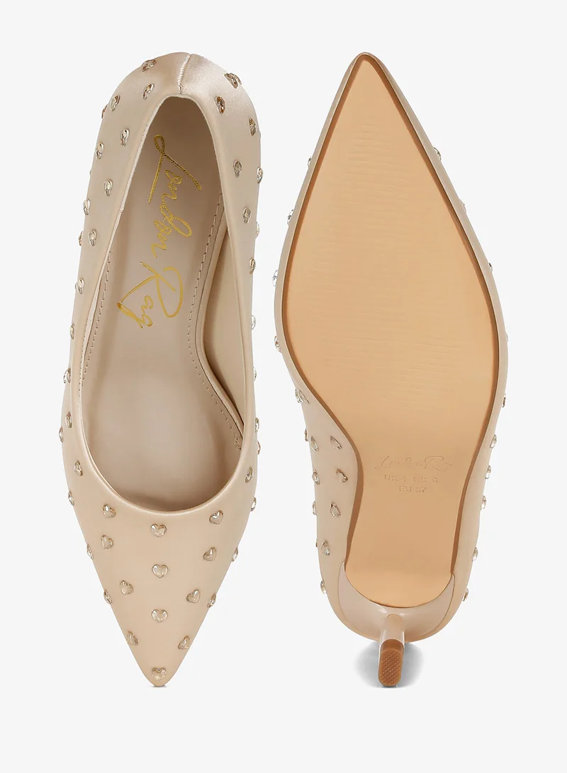London Rag BEIGE Heart-Shaped Rhinestones Pumps in Beige for Women | Best Price UAE