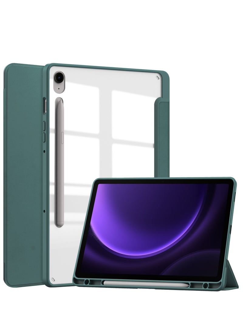 Case Compatible With Samsung Galaxy Tab S9 FE 11 Inch 2023 with Pencil Holder Clear Transparent Back Shell Slim Stand Shockproof Tablet Cover Auto Wake/Sleep (Green) - Image 1