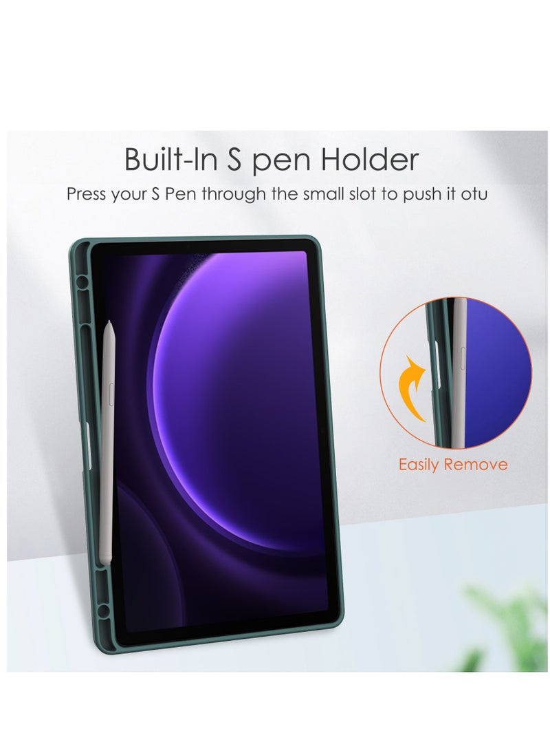 Case Compatible With Samsung Galaxy Tab S9 FE 11 Inch 2023 with Pencil Holder Clear Transparent Back Shell Slim Stand Shockproof Tablet Cover Auto Wake/Sleep (Green) - Image 4