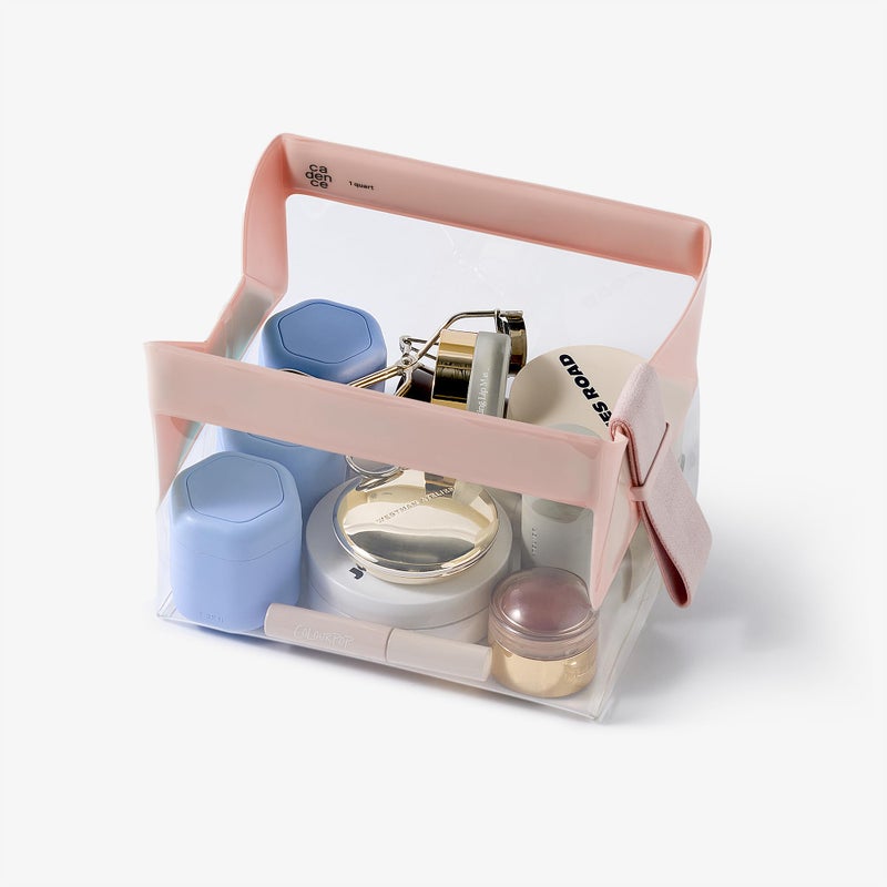 Cadence Parcel - Clear Kit with Magnetic Closure - Durable and Leak-Resistant Travel Toiletry Kit - TSA-Compliant & Modular Design - Hygiene Bag for Travel Essentials - 1 Qt - Rose - Image 2