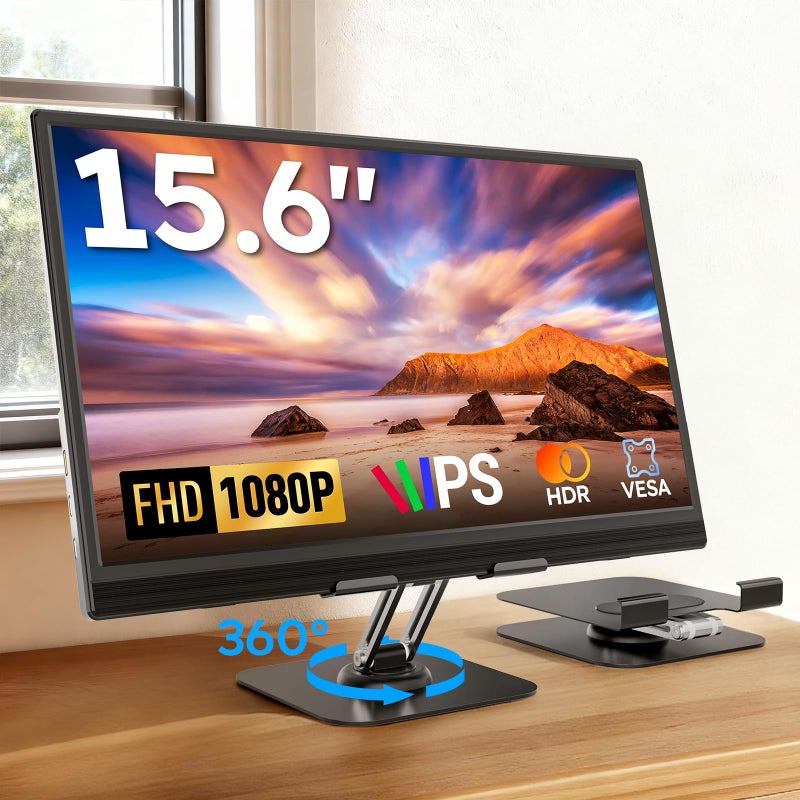 Dopesplay Portable Monitor, 15.6" FHD 1080P Portable Screen for Laptop with Adjustable Stand, USB-C HDMI Second External Monitor, Travel Screen Extender for Laptop Mac Phone PS4/5 Xbox Switch - Black - Image 1