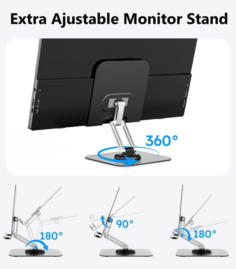 Dopesplay Portable Monitor, 15.6" FHD 1080P Portable Screen for Laptop with Adjustable Stand, USB-C HDMI Second External Monitor, Travel Screen Extender for Laptop Mac Phone PS4/5 Xbox Switch - Black - Image 2