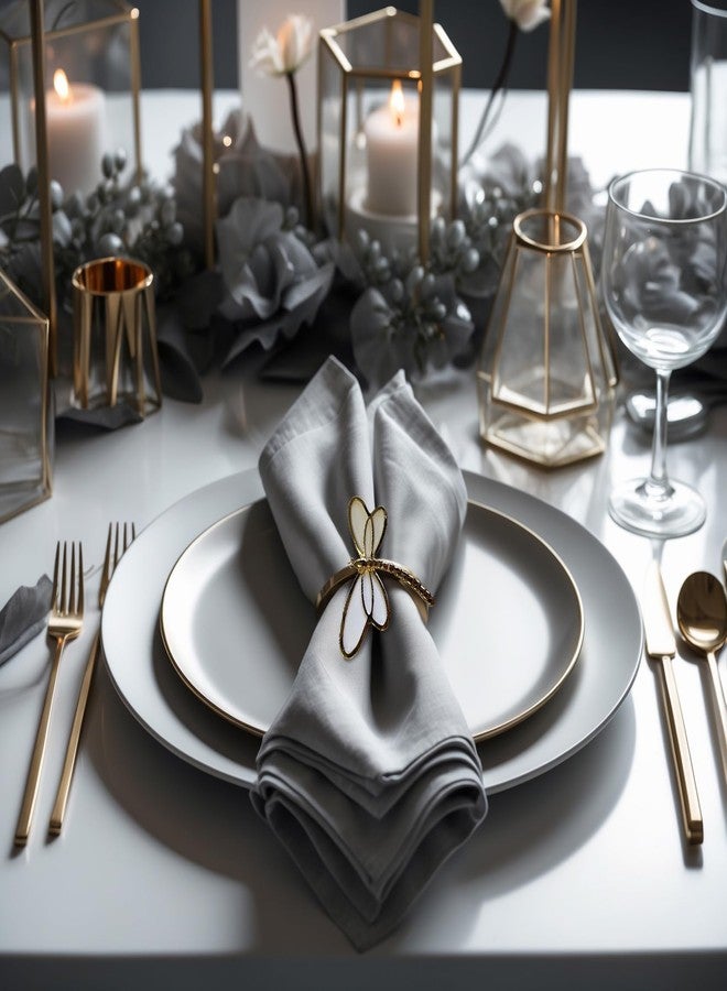 Decozen Set of 4 White Gold Napkin Rings in Dragonfly Design Festive Table Decor Setting for Holiday Wedding, Birthday, Kitchen, Home Decor Housewarming Gift - Mothers Day Decorations - Image 2