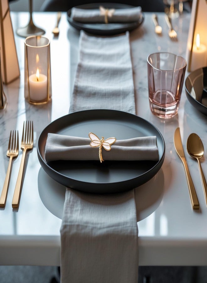 Decozen Set of 4 White Gold Napkin Rings in Dragonfly Design Festive Table Decor Setting for Holiday Wedding, Birthday, Kitchen, Home Decor Housewarming Gift - Mothers Day Decorations - Image 4