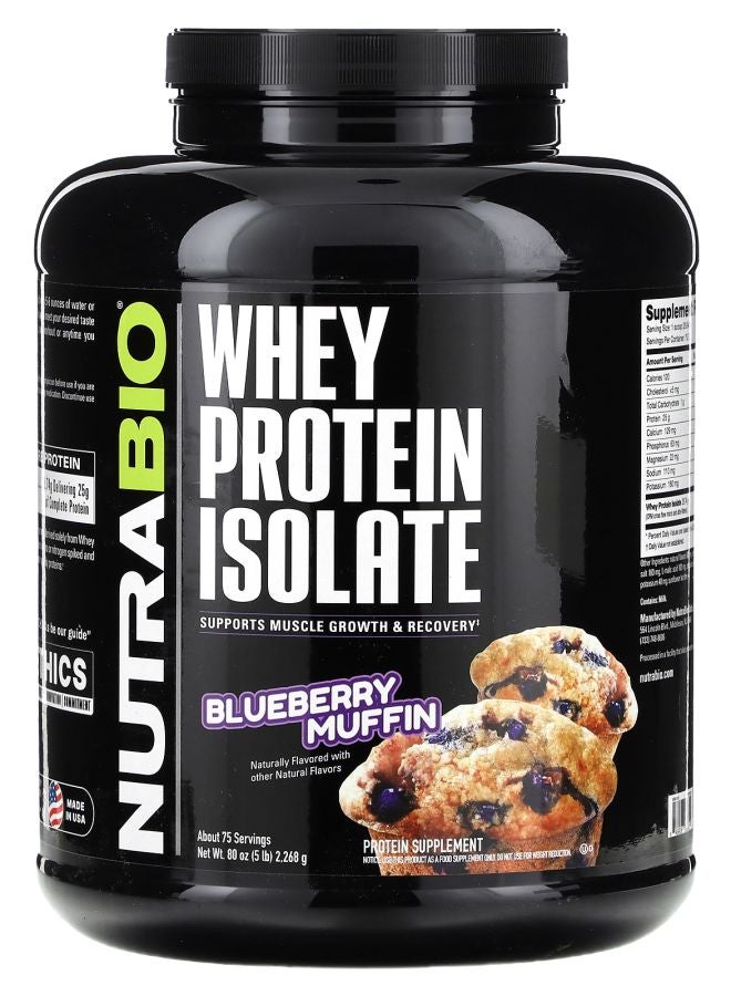 NutraBio Whey Protein Isolate Blueberry Muffin 5 lb (2268 g)