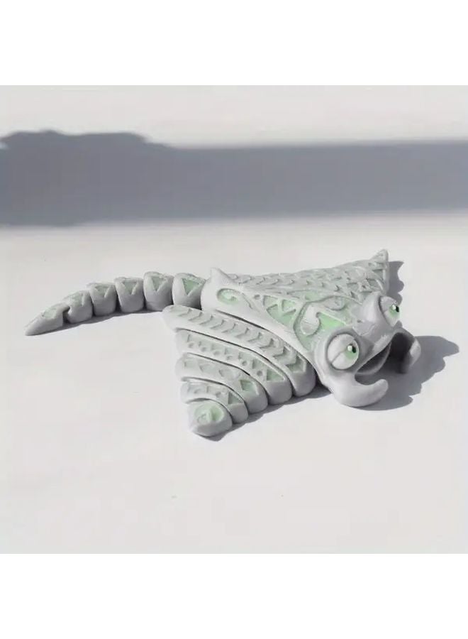 Gray Green 3D Printed Rune Manta Ray Statue Home Office Desk Decor Collectible Gift - Image 1