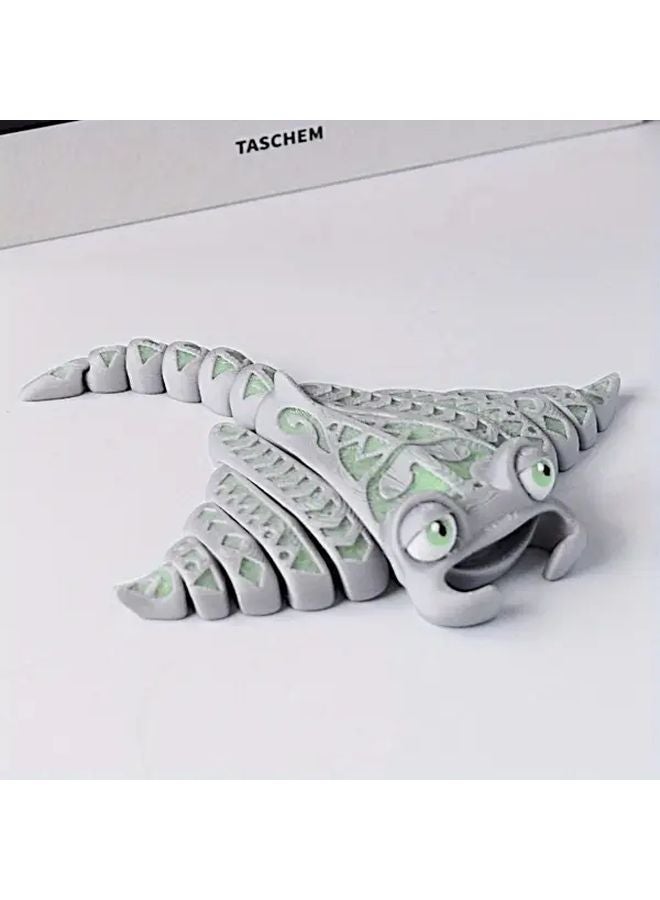 Gray Green 3D Printed Rune Manta Ray Statue Home Office Desk Decor Collectible Gift - Image 2