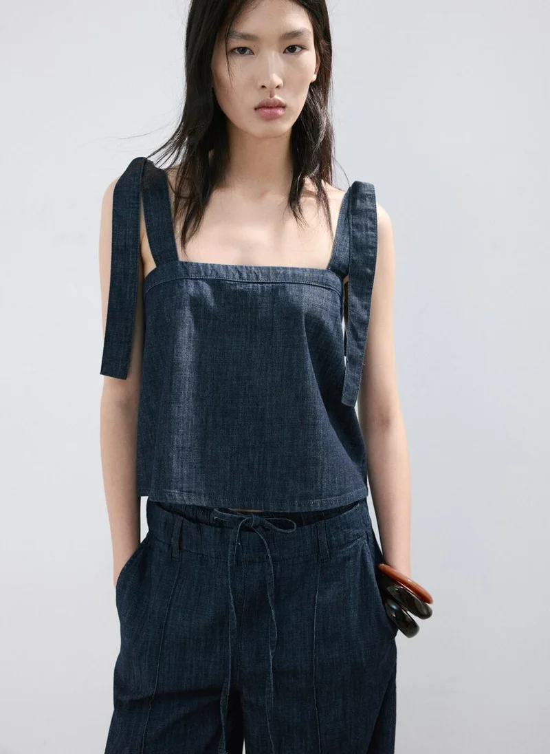 مانجو Strapless Denim Top