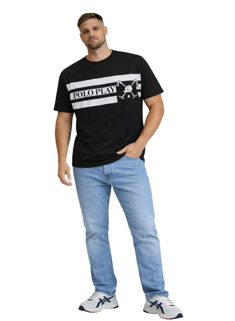 لعب البولو تيشيرت رجالي مطبوع - أسود